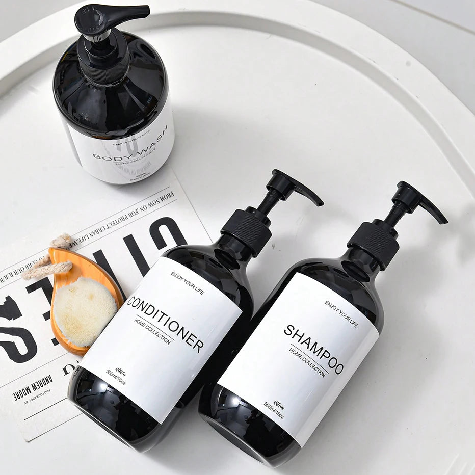 500Ml Shampoo Body Wash Conditioner Dispenser Bottle Bathroom Waterproof Pre-Labeled Refillable Shampoo Bottle Soap Container