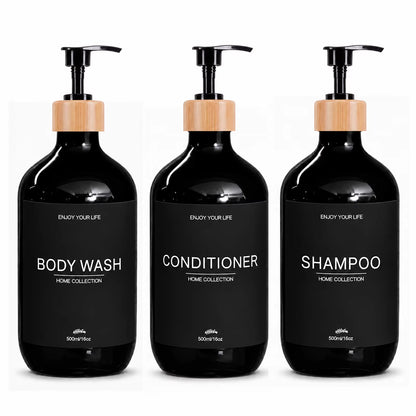 500Ml Shampoo Body Wash Conditioner Dispenser Bottle Bathroom Waterproof Pre-Labeled Refillable Shampoo Bottle Soap Container