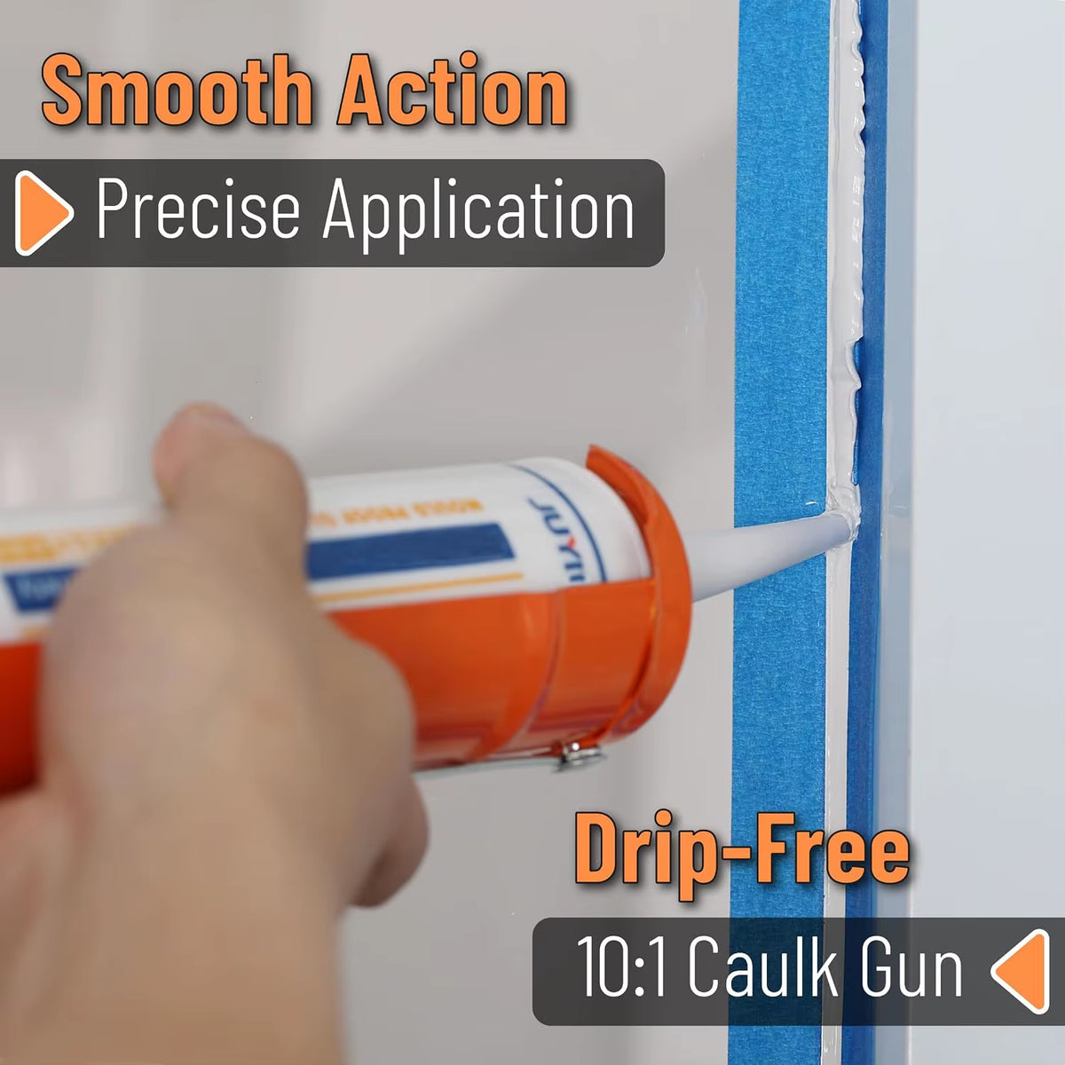 Bates- Caulking Gun, 10:1 Thrust Ratio, Orange, No Drip Sealant Gun