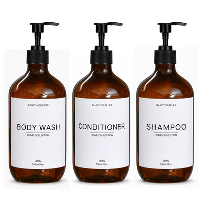 500Ml Shampoo Body Wash Conditioner Dispenser Bottle Bathroom Waterproof Pre-Labeled Refillable Shampoo Bottle Soap Container