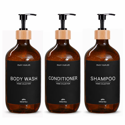 500Ml Shampoo Body Wash Conditioner Dispenser Bottle Bathroom Waterproof Pre-Labeled Refillable Shampoo Bottle Soap Container
