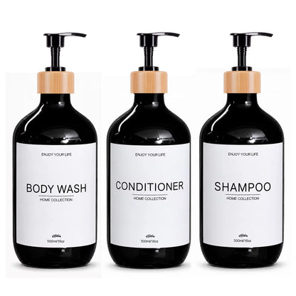 500Ml Shampoo Body Wash Conditioner Dispenser Bottle Bathroom Waterproof Pre-Labeled Refillable Shampoo Bottle Soap Container