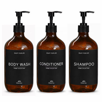 500Ml Shampoo Body Wash Conditioner Dispenser Bottle Bathroom Waterproof Pre-Labeled Refillable Shampoo Bottle Soap Container