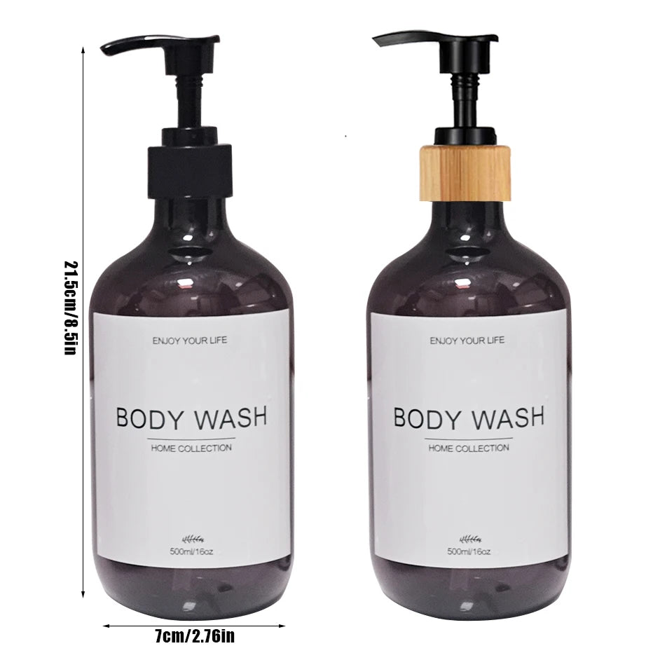 500Ml Shampoo Body Wash Conditioner Dispenser Bottle Bathroom Waterproof Pre-Labeled Refillable Shampoo Bottle Soap Container