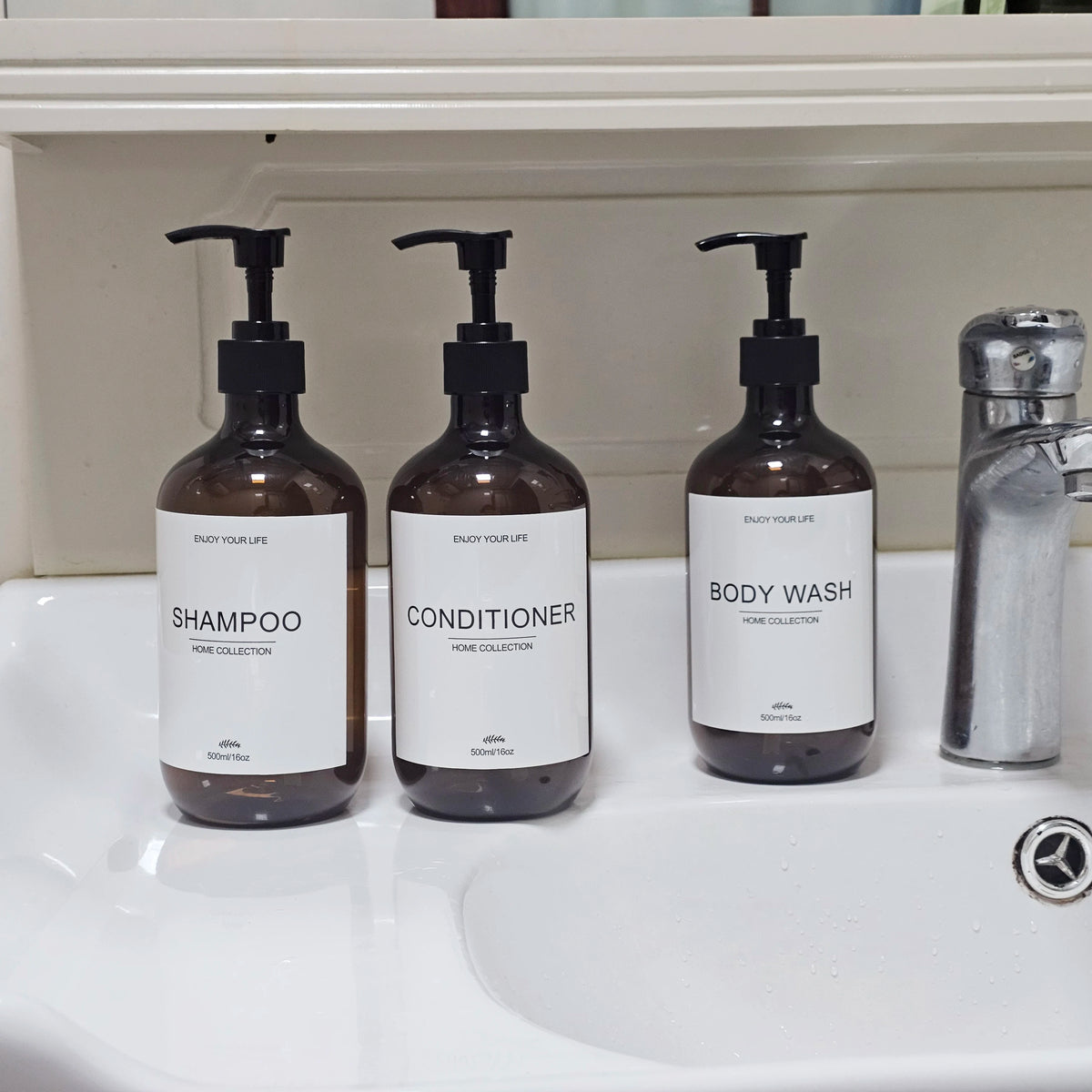 500Ml Shampoo Body Wash Conditioner Dispenser Bottle Bathroom Waterproof Pre-Labeled Refillable Shampoo Bottle Soap Container