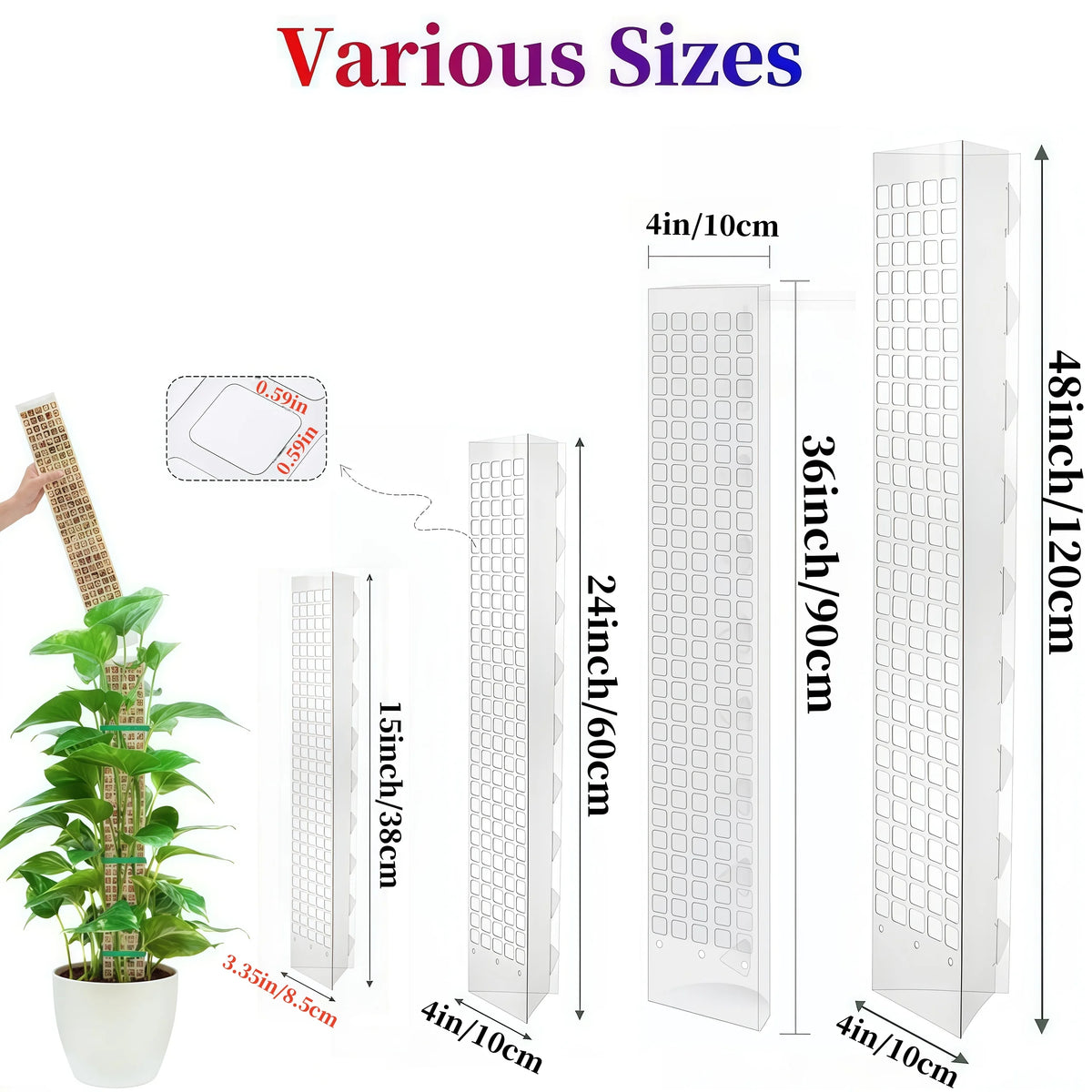 24/36/48Inch Climbing Plant Water Moss Column Indoor Plastic Moss Pole for Sphagnum Support Potted Plants Sticks Growth Garden