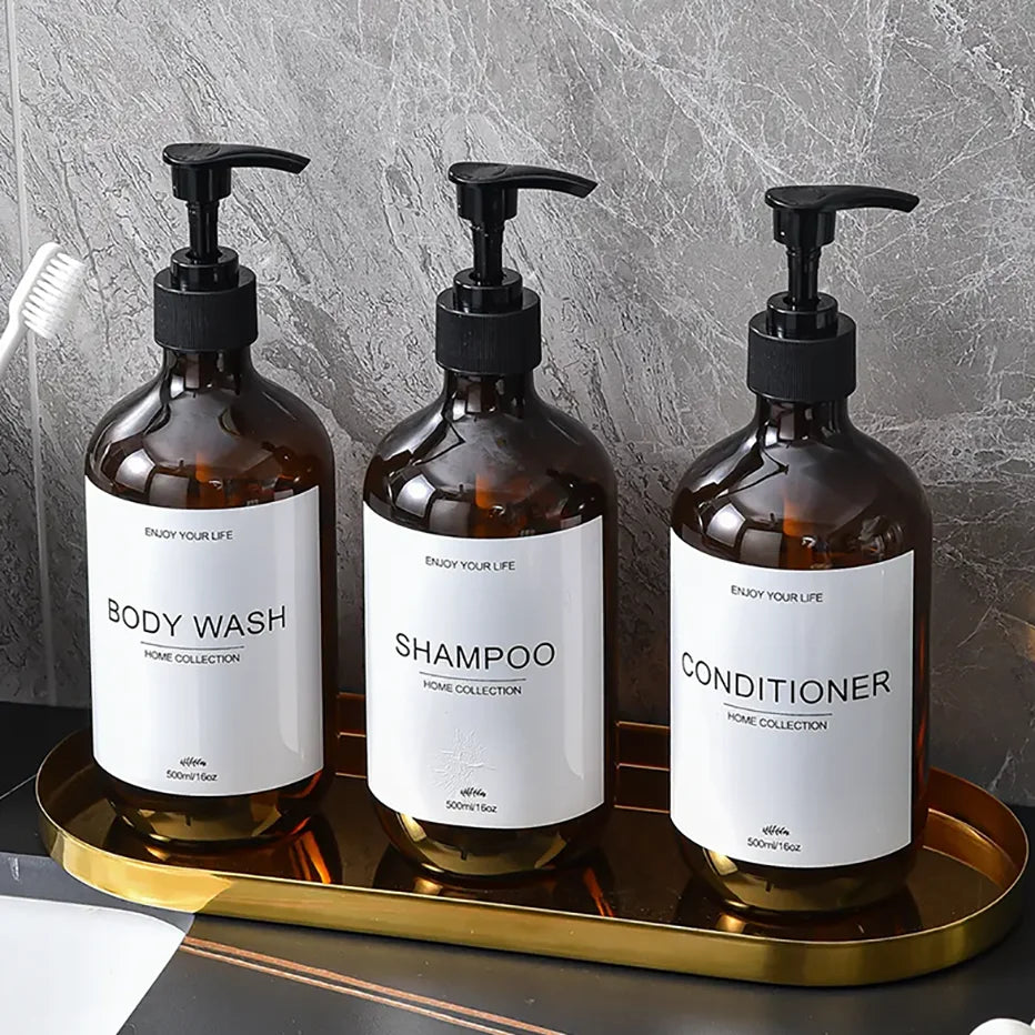 500Ml Shampoo Body Wash Conditioner Dispenser Bottle Bathroom Waterproof Pre-Labeled Refillable Shampoo Bottle Soap Container