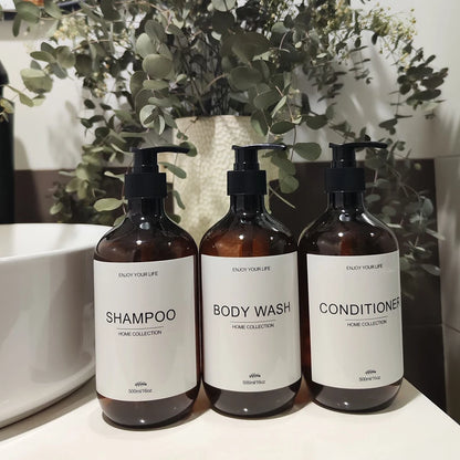 500Ml Shampoo Body Wash Conditioner Dispenser Bottle Bathroom Waterproof Pre-Labeled Refillable Shampoo Bottle Soap Container
