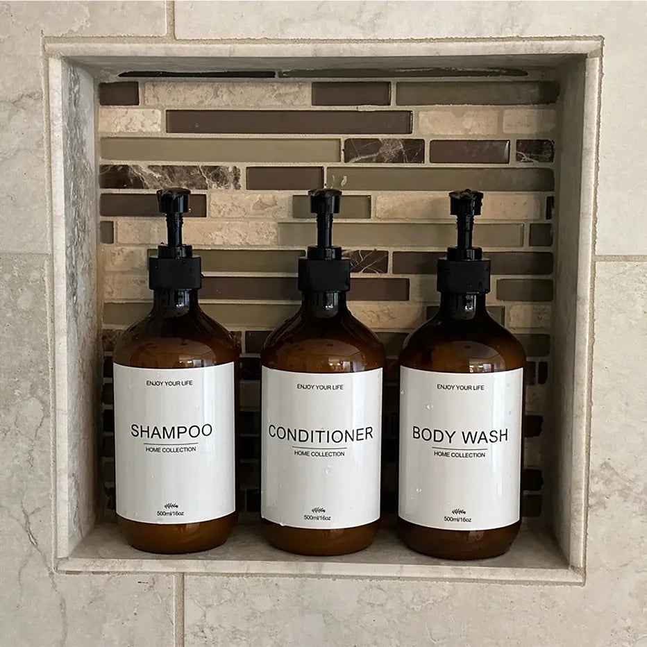 500Ml Shampoo Body Wash Conditioner Dispenser Bottle Bathroom Waterproof Pre-Labeled Refillable Shampoo Bottle Soap Container