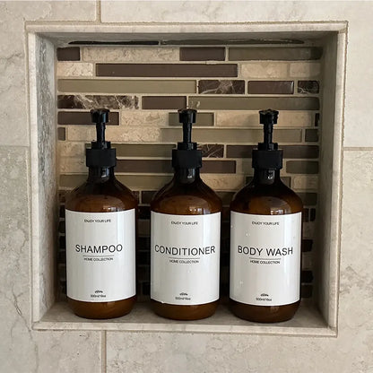 500Ml Shampoo Body Wash Conditioner Dispenser Bottle Bathroom Waterproof Pre-Labeled Refillable Shampoo Bottle Soap Container