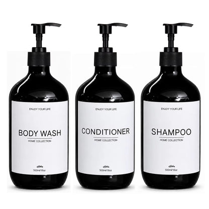 500Ml Shampoo Body Wash Conditioner Dispenser Bottle Bathroom Waterproof Pre-Labeled Refillable Shampoo Bottle Soap Container